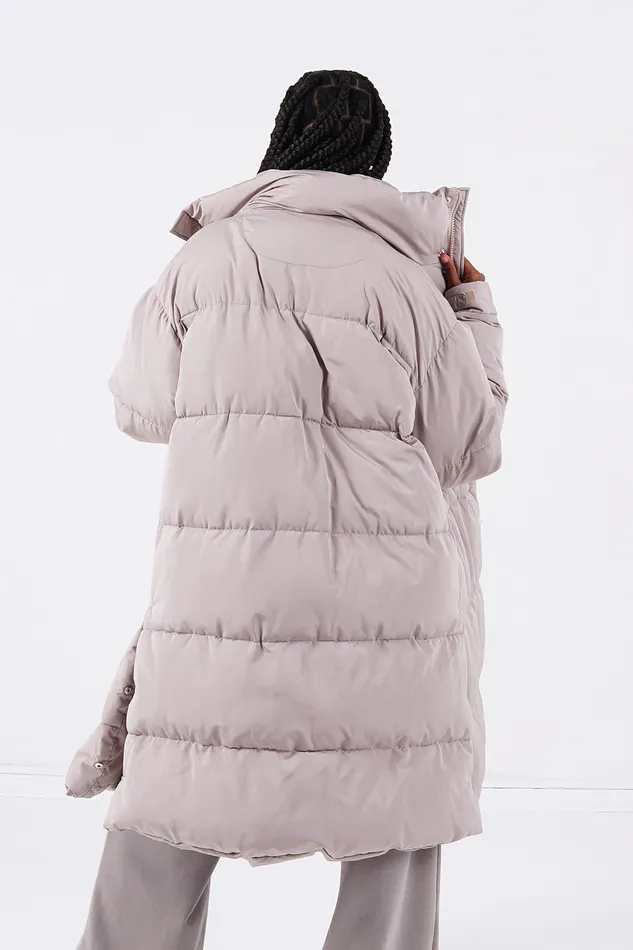 Women Sixth June Paris Outerwear Very Long Pockets Puffer Beige Women Sixth June Paris Outerwear Very Long Pockets Puffer Beige