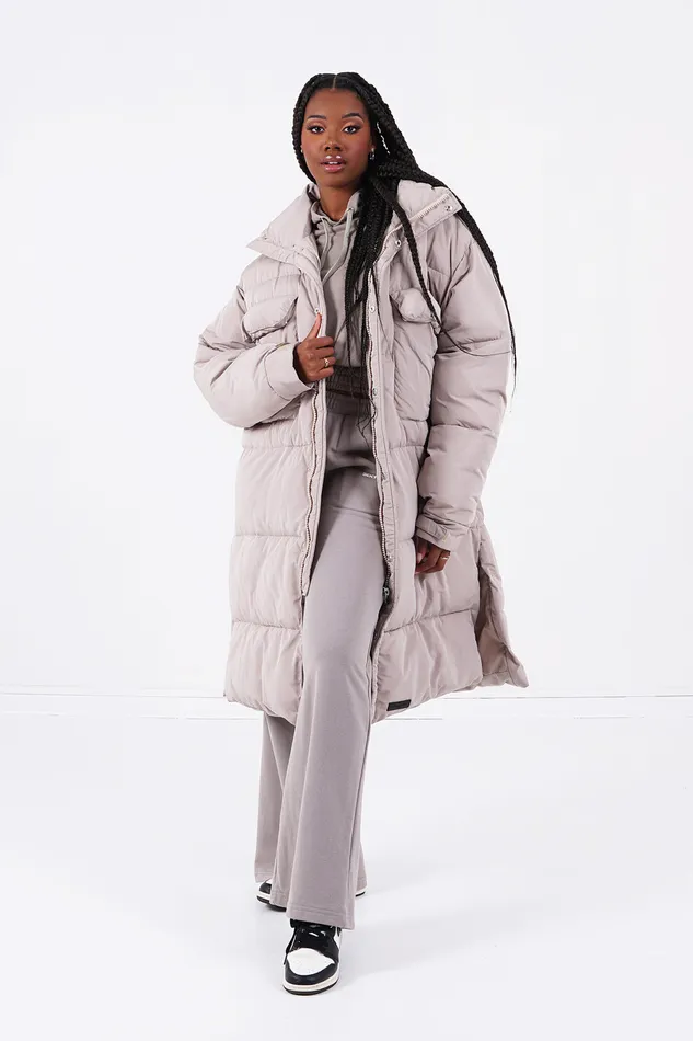 Women Sixth June Paris Outerwear Very Long Pockets Puffer Beige Women Sixth June Paris Outerwear Very Long Pockets Puffer Beige