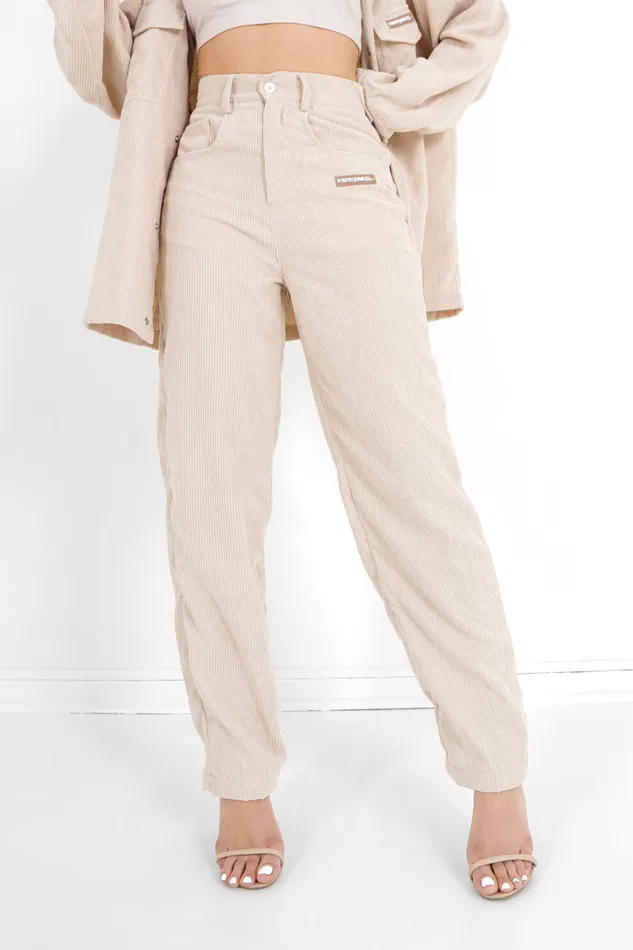 Women Sixth June Paris Pants Joggers Leggings Corduroy Straight Pants Beige
