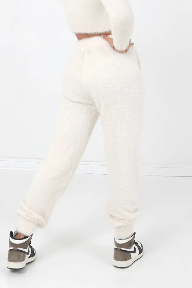Women Sixth June Paris Pants Joggers Leggings Fluffy Joggers Beige White Women Sixth June Paris Pants Joggers Leggings Fluffy Joggers Beige White