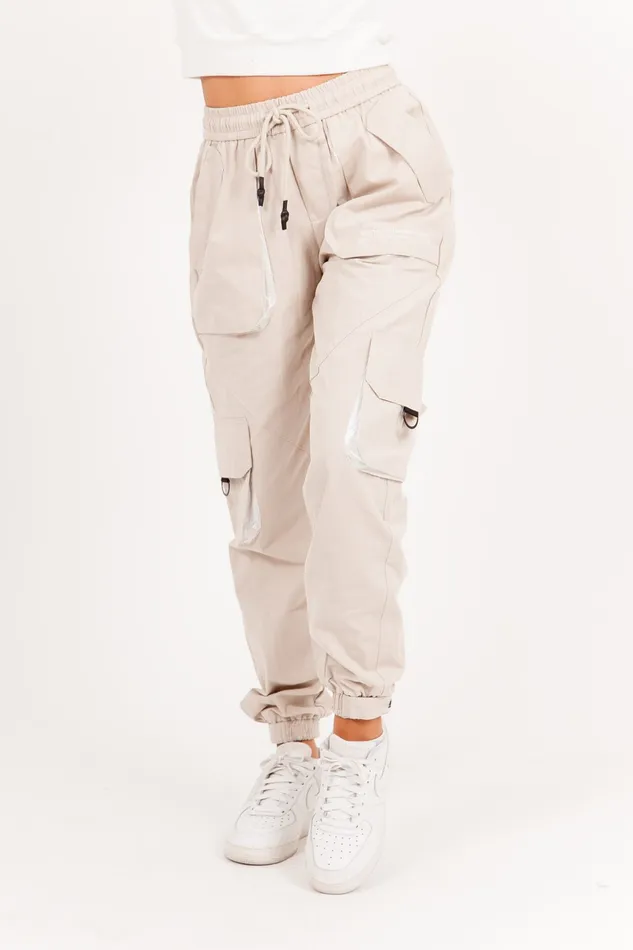 Women Sixth June Paris Pants Joggers Leggings Large Cargo Pants Beige