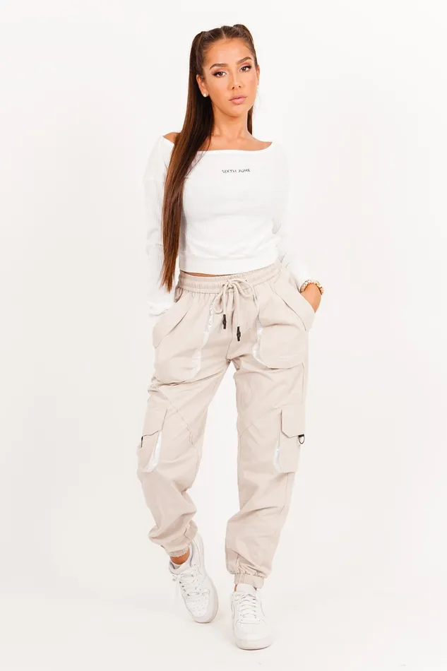 Women Sixth June Paris Pants Joggers Leggings Large Cargo Pants Beige Women Sixth June Paris Pants Joggers Leggings Large Cargo Pants Beige