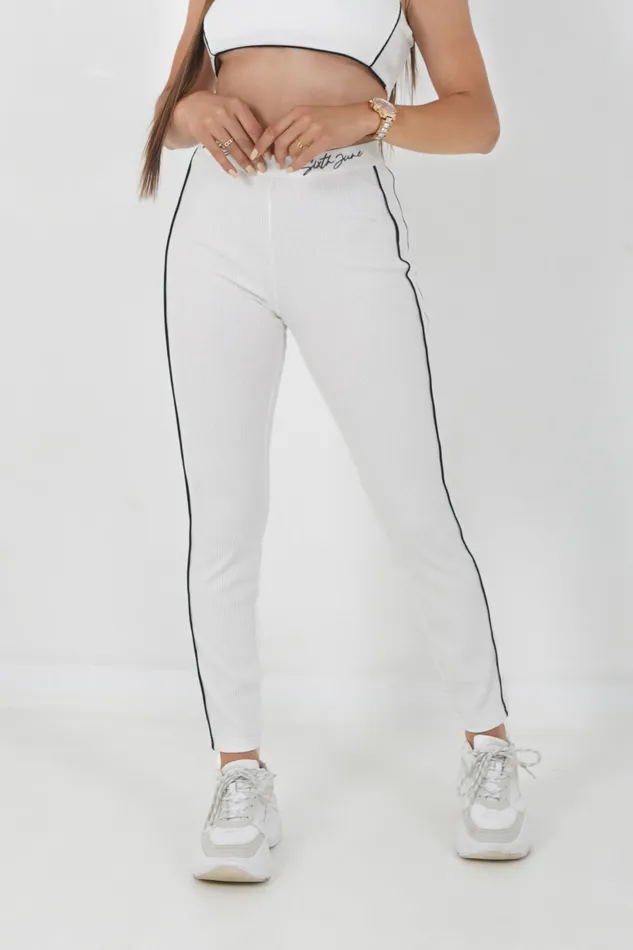 Women Sixth June Paris Pants Joggers Leggings Signature Ribbed Leggings White