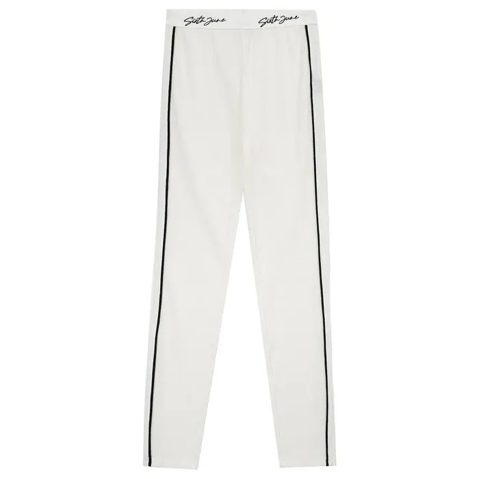 Women Sixth June Paris Pants Joggers Leggings Signature Ribbed Leggings White Women Sixth June Paris Pants Joggers Leggings Signature Ribbed Leggings White