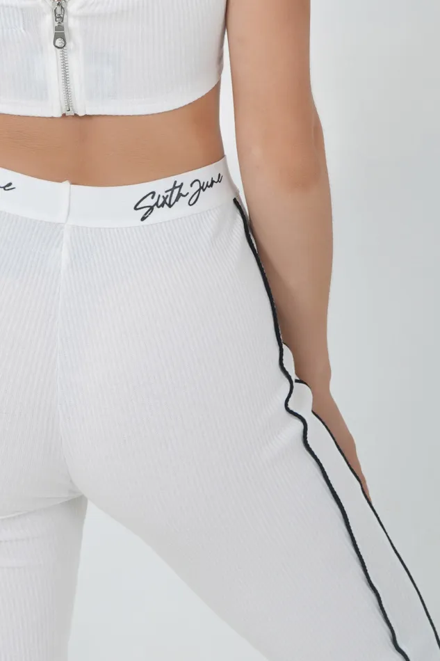 Women Sixth June Paris Pants Joggers Leggings Signature Ribbed Leggings White Women Sixth June Paris Pants Joggers Leggings Signature Ribbed Leggings White