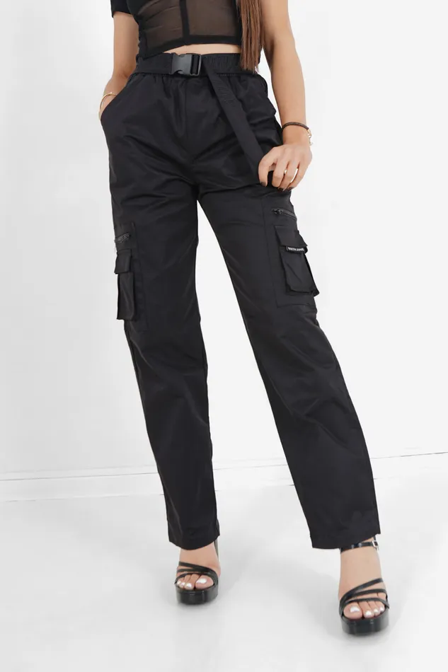 Women Sixth June Paris Pants Joggers Leggings Tactical Cargo Pants Black