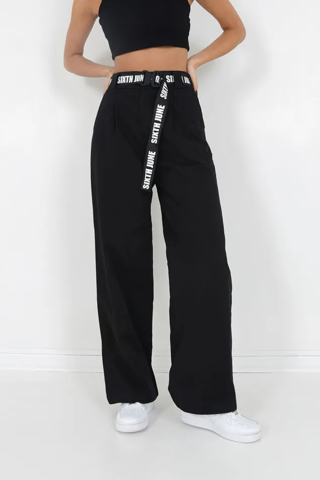 Women Sixth June Paris Pants Joggers Leggings Twill Wide Leg Pants Black