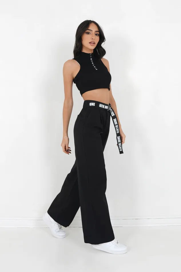 Women Sixth June Paris Pants Joggers Leggings Twill Wide Leg Pants Black Women Sixth June Paris Pants Joggers Leggings Twill Wide Leg Pants Black