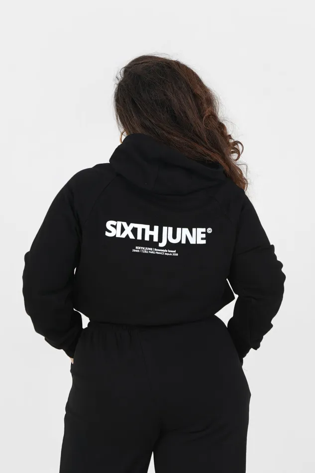 Women Sixth June Paris Sweats Knitwear Cropped Hoodie Logo Curve Black