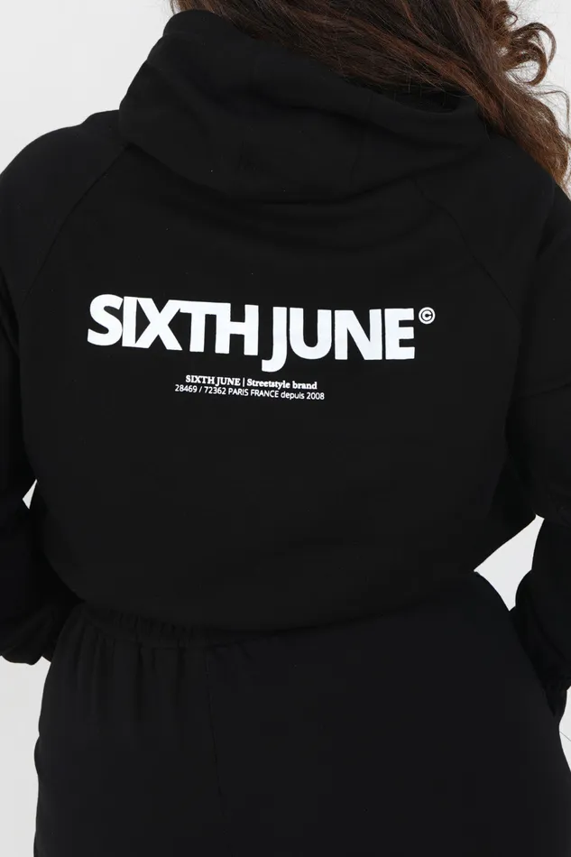 Women Sixth June Paris Sweats Knitwear Cropped Hoodie Logo Curve Black Women Sixth June Paris Sweats Knitwear Cropped Hoodie Logo Curve Black
