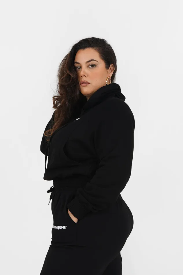 Women Sixth June Paris Sweats Knitwear Cropped Hoodie Logo Curve Black Women Sixth June Paris Sweats Knitwear Cropped Hoodie Logo Curve Black