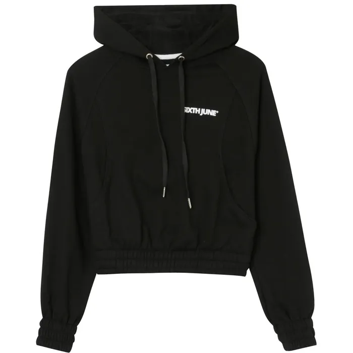 Women Sixth June Paris Sweats Knitwear Cropped Hoodie Logo Curve Black Women Sixth June Paris Sweats Knitwear Cropped Hoodie Logo Curve Black