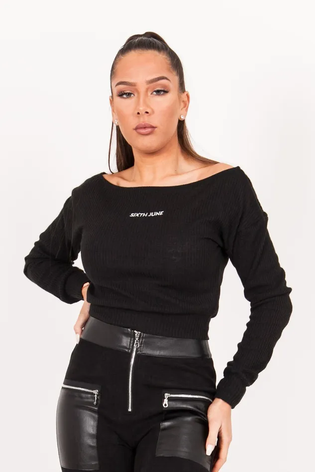 Women Sixth June Paris Sweats Knitwear Cropped Knitted Top Black