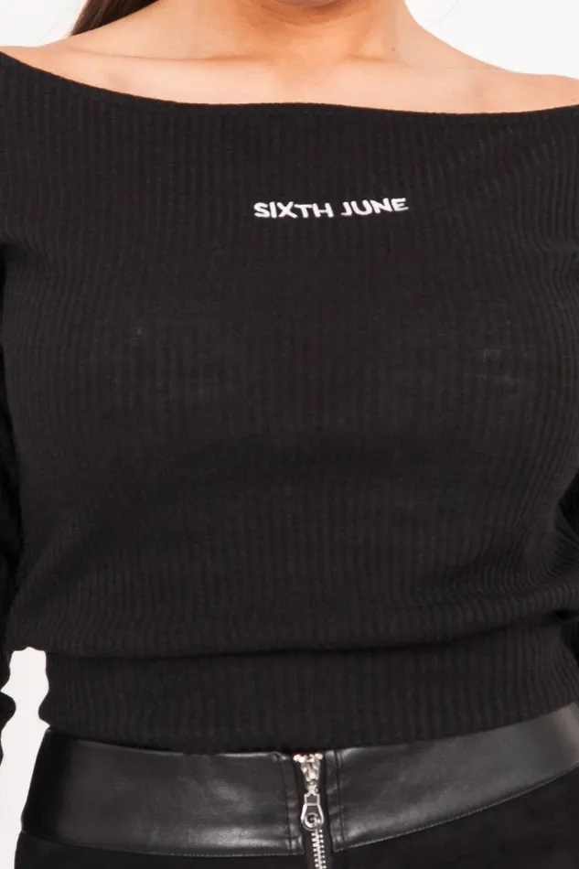 Women Sixth June Paris Sweats Knitwear Cropped Knitted Top Black Women Sixth June Paris Sweats Knitwear Cropped Knitted Top Black