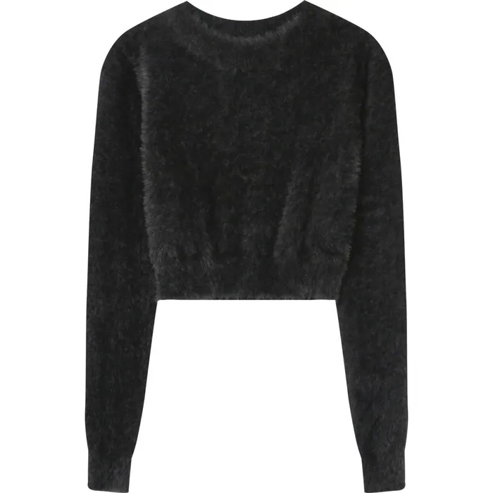 Women Sixth June Paris Sweats Knitwear Fluffy Cropped Sweatshirt Black Women Sixth June Paris Sweats Knitwear Fluffy Cropped Sweatshirt Black