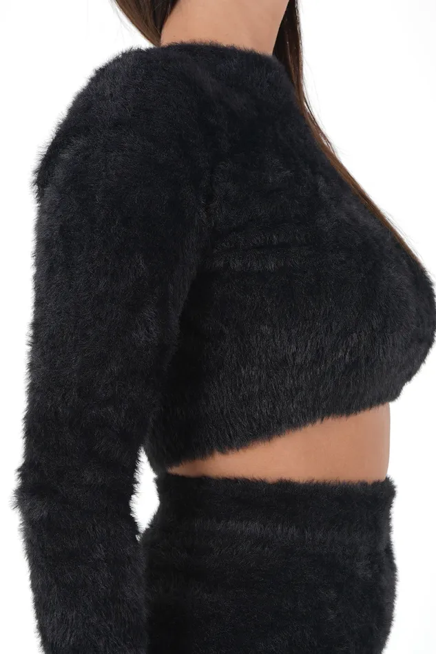 Women Sixth June Paris Sweats Knitwear Fluffy Cropped Sweatshirt Black Women Sixth June Paris Sweats Knitwear Fluffy Cropped Sweatshirt Black
