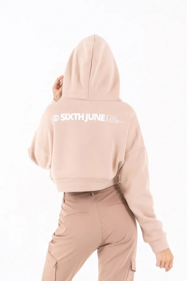Women Sixth June Paris Sweats Knitwear Logo Cropped Hoodie Beige