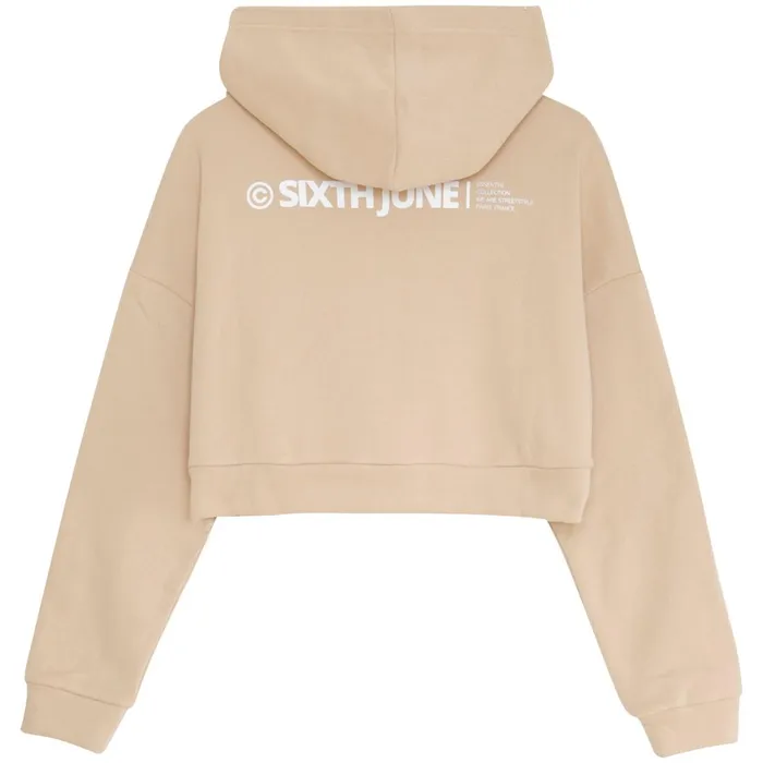 Women Sixth June Paris Sweats Knitwear Logo Cropped Hoodie Beige Women Sixth June Paris Sweats Knitwear Logo Cropped Hoodie Beige