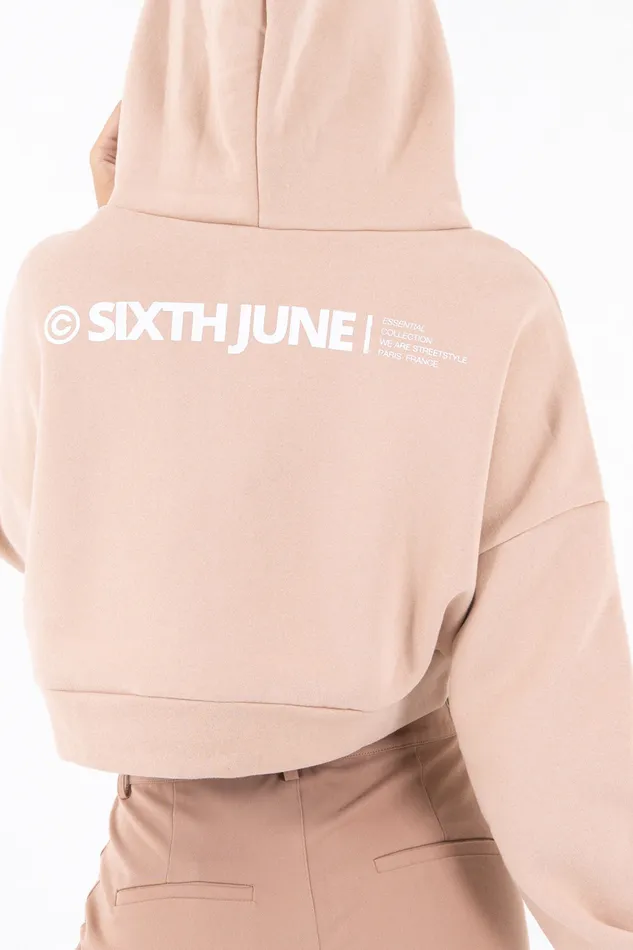 Women Sixth June Paris Sweats Knitwear Logo Cropped Hoodie Beige Women Sixth June Paris Sweats Knitwear Logo Cropped Hoodie Beige