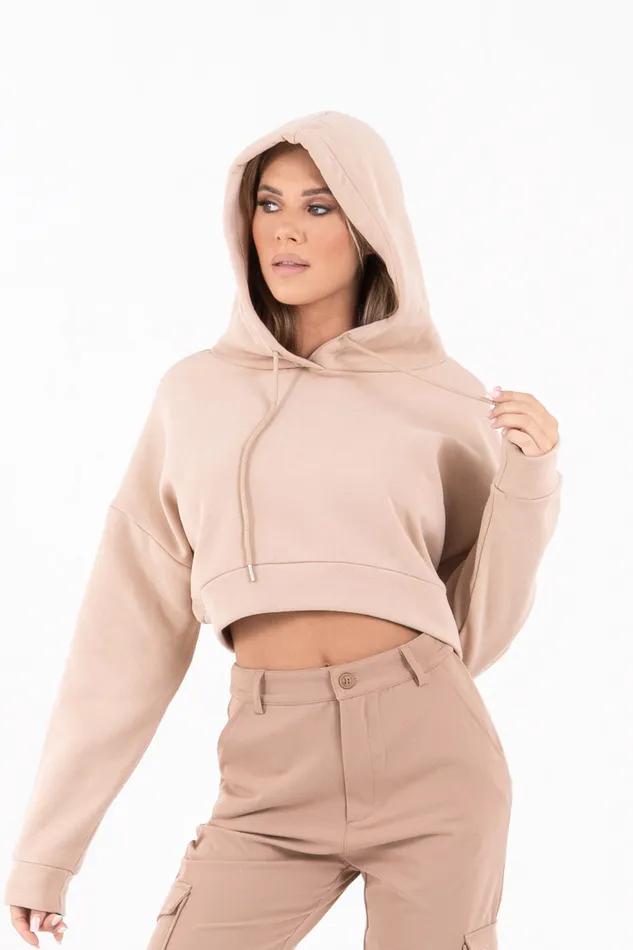 Women Sixth June Paris Sweats Knitwear Logo Cropped Hoodie Beige Women Sixth June Paris Sweats Knitwear Logo Cropped Hoodie Beige