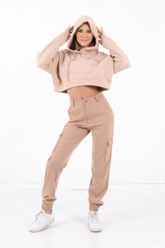 Women Sixth June Paris Sweats Knitwear Logo Cropped Hoodie Beige Women Sixth June Paris Sweats Knitwear Logo Cropped Hoodie Beige