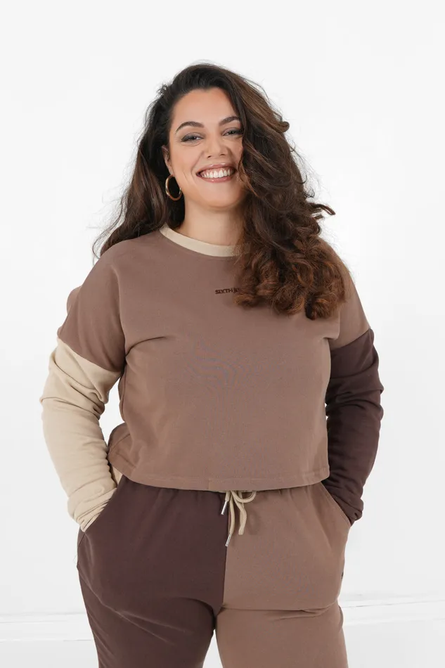 Women Sixth June Paris Sweats Knitwear Tricolored Cropped Sweat Curve Beige Multi
