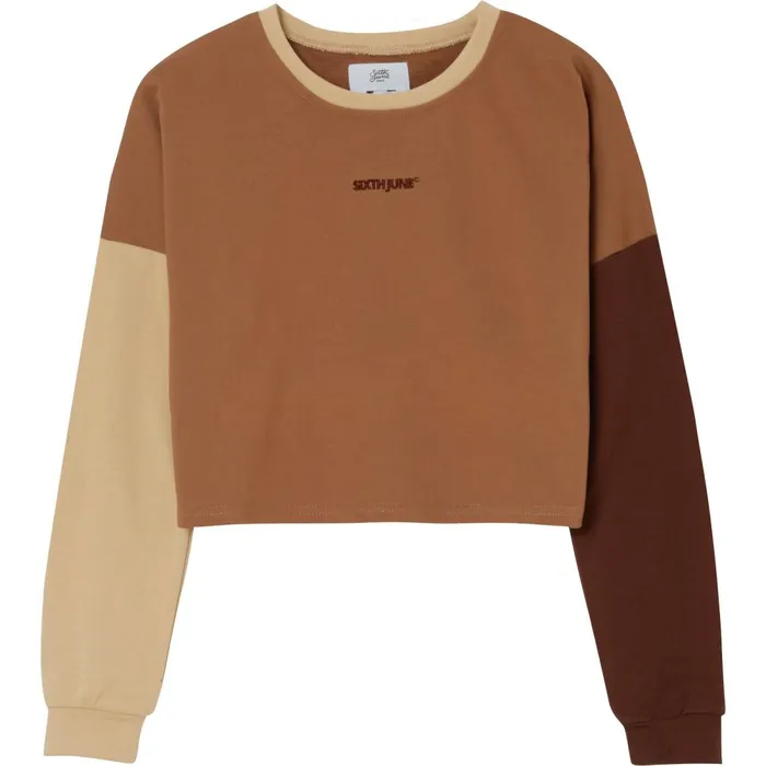 Women Sixth June Paris Sweats Knitwear Tricolored Cropped Sweat Curve Beige Multi Women Sixth June Paris Sweats Knitwear Tricolored Cropped Sweat Curve Beige Multi