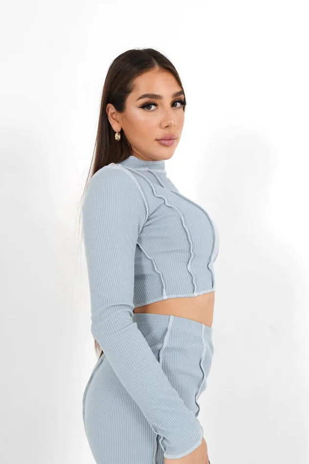 Women Sixth June Paris Tshirts Bodysuits Tops Overcast Seams Long Sleeves Top Blue Women Sixth June Paris Tshirts Bodysuits Tops Overcast Seams Long Sleeves Top Blue