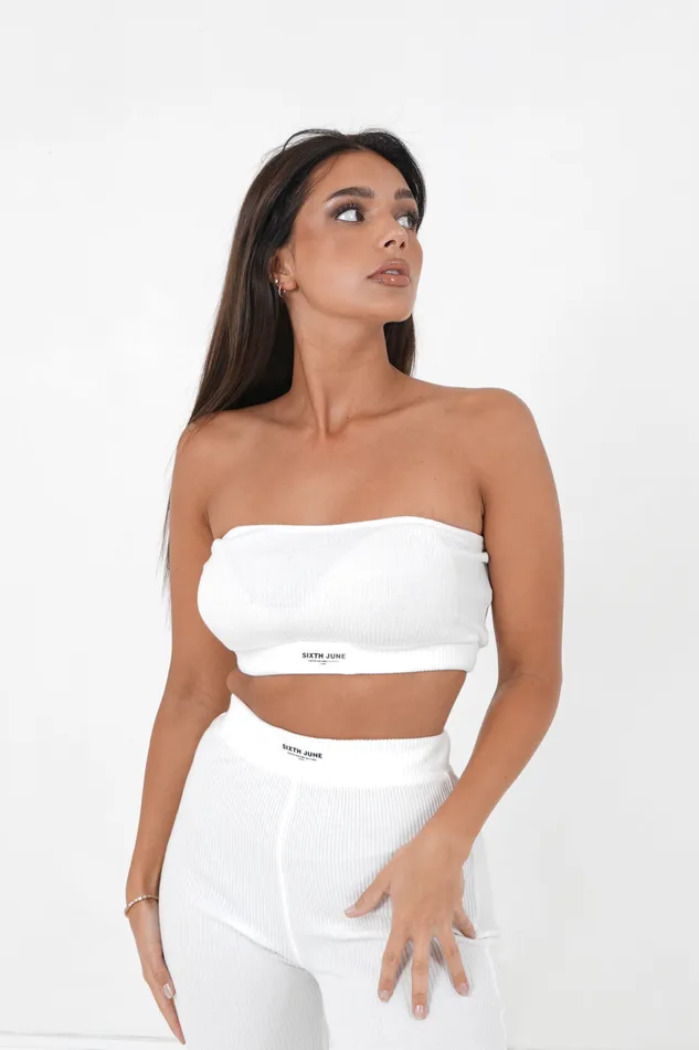 Women Sixth June Paris Tshirts Bodysuits Tops Ribbed Strapless Bra White