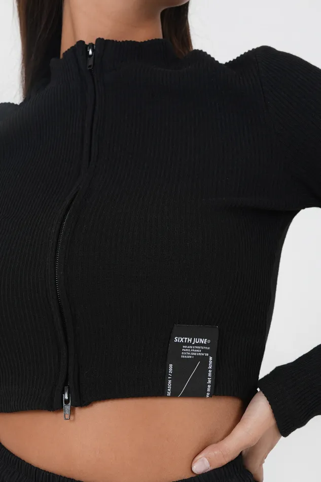 Women Sixth June Paris Tshirts Bodysuits Tops Ribbed Zipped Top Black Women Sixth June Paris Tshirts Bodysuits Tops Ribbed Zipped Top Black