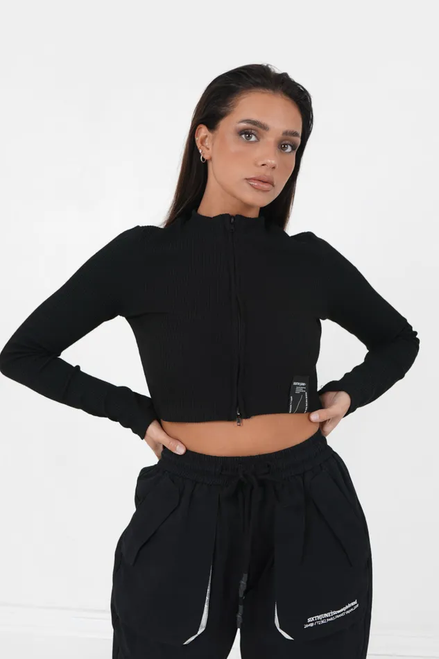 Women Sixth June Paris Tshirts Bodysuits Tops Ribbed Zipped Top Black Women Sixth June Paris Tshirts Bodysuits Tops Ribbed Zipped Top Black