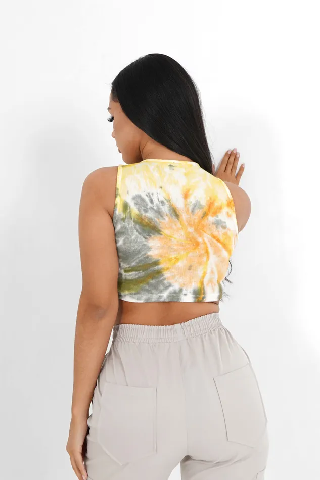 Women Sixth June Paris Tshirts Bodysuits Tops Spiral Tie Dye Crop Top Orange Multi Women Sixth June Paris Tshirts Bodysuits Tops Spiral Tie Dye Crop Top Orange Multi