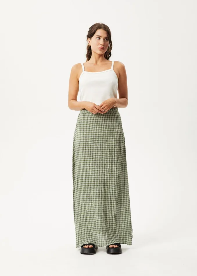 Women Skirts Afends AFENDS Womens Base 8211 Seersucker Check Skirt 8211 Deep Green Check