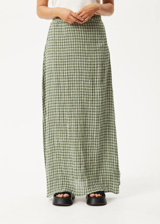 Women Skirts Afends AFENDS Womens Base 8211 Seersucker Check Skirt 8211 Deep Green Check
