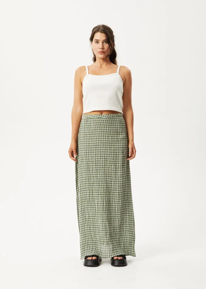 Women Skirts Afends AFENDS Womens Base 8211 Seersucker Check Skirt 8211 Deep Green Check
