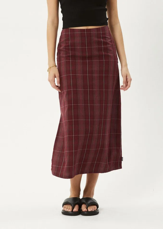 Women Skirts Afends AFENDS Womens Eboni 8211 Check Midi Skirt 8211 Port