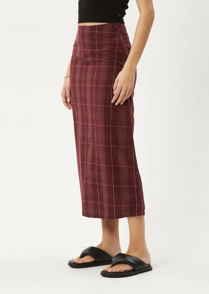 Women Skirts Afends AFENDS Womens Eboni 8211 Check Midi Skirt 8211 Port