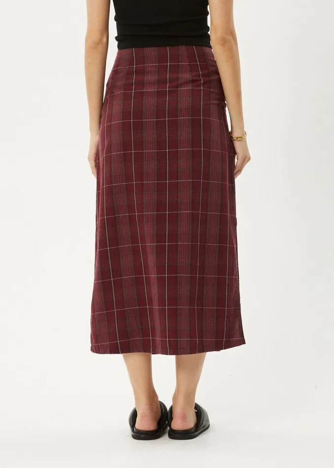 Women Skirts Afends AFENDS Womens Eboni 8211 Check Midi Skirt 8211 Port
