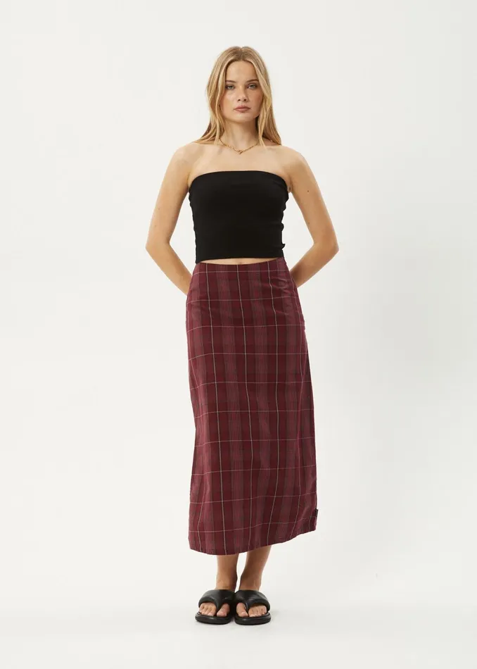 Women Skirts Afends AFENDS Womens Eboni 8211 Check Midi Skirt 8211 Port