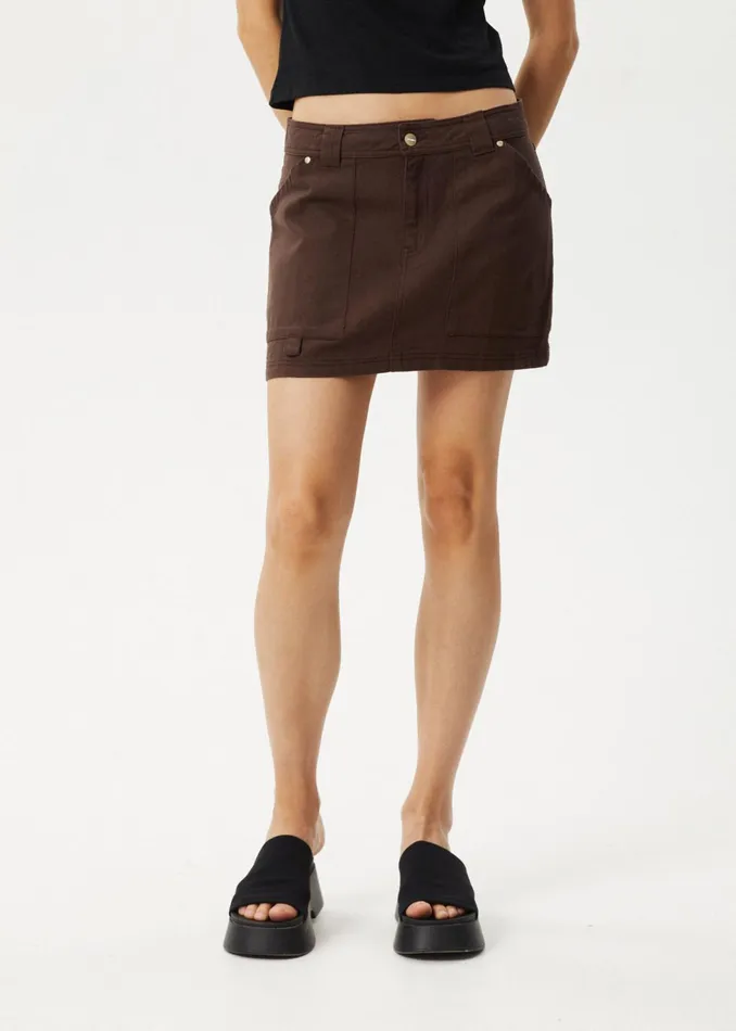 Women Skirts Afends AFENDS Womens Lexi 8211 Cargo Mini Skirt 8211 Coffee
