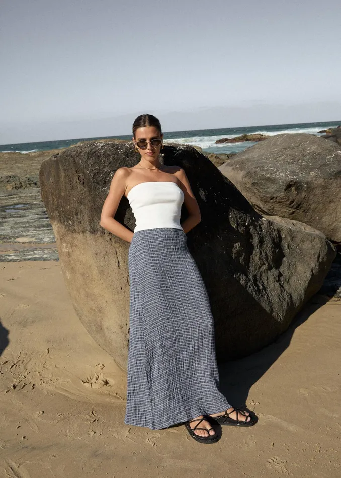 Women Skirts Afends AFENDS Womens Shipwreck 8211 Seersucker Check Skirt 8211 Marlin