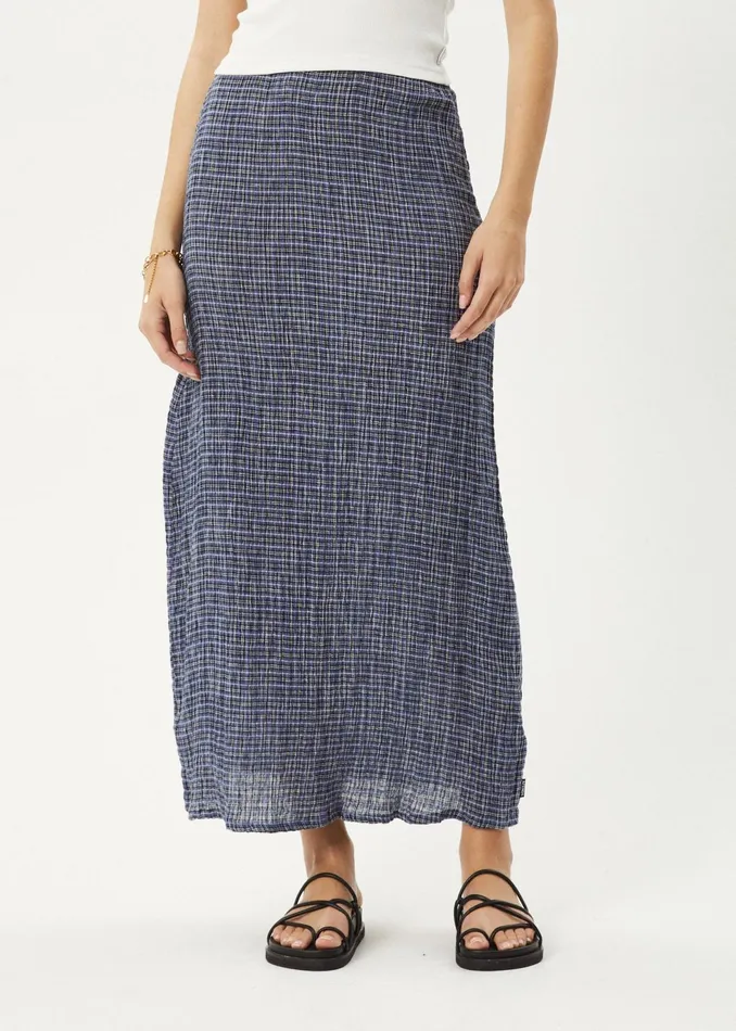 Women Skirts Afends AFENDS Womens Shipwreck 8211 Seersucker Check Skirt 8211 Marlin