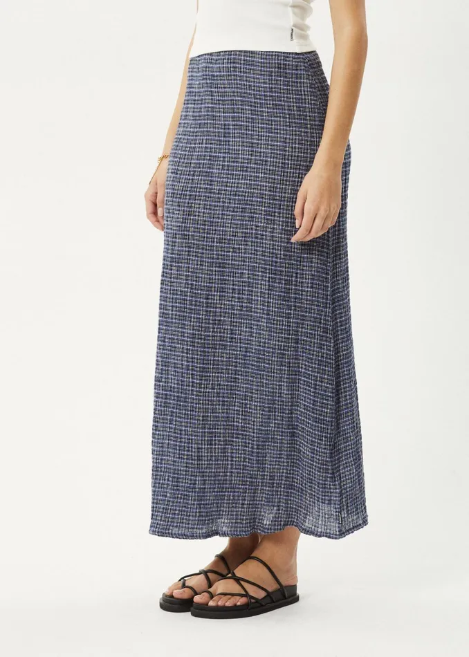 Women Skirts Afends AFENDS Womens Shipwreck 8211 Seersucker Check Skirt 8211 Marlin