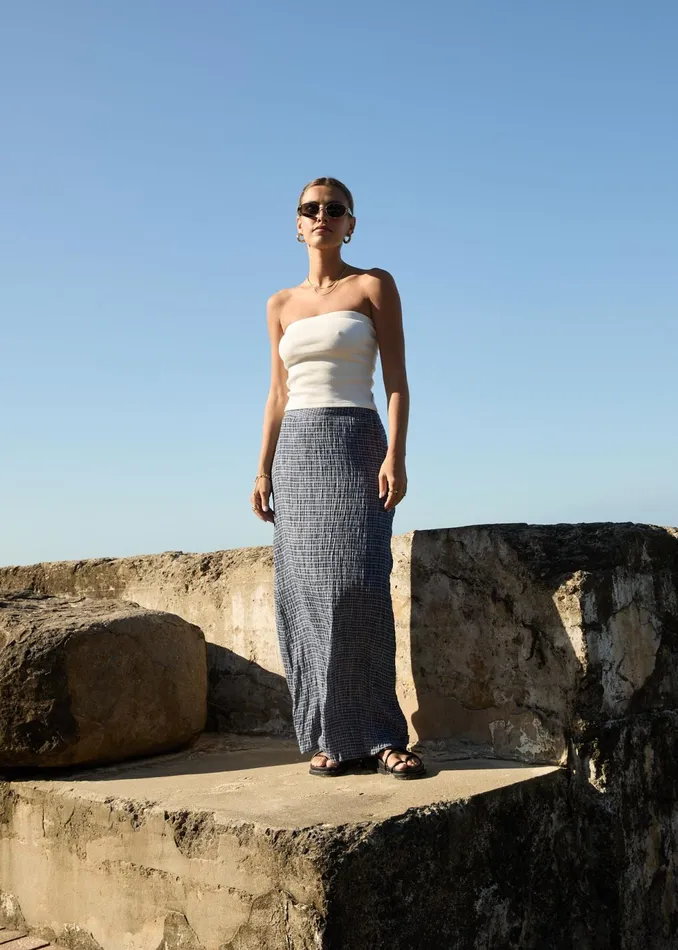 Women Skirts Afends AFENDS Womens Shipwreck 8211 Seersucker Check Skirt 8211 Marlin
