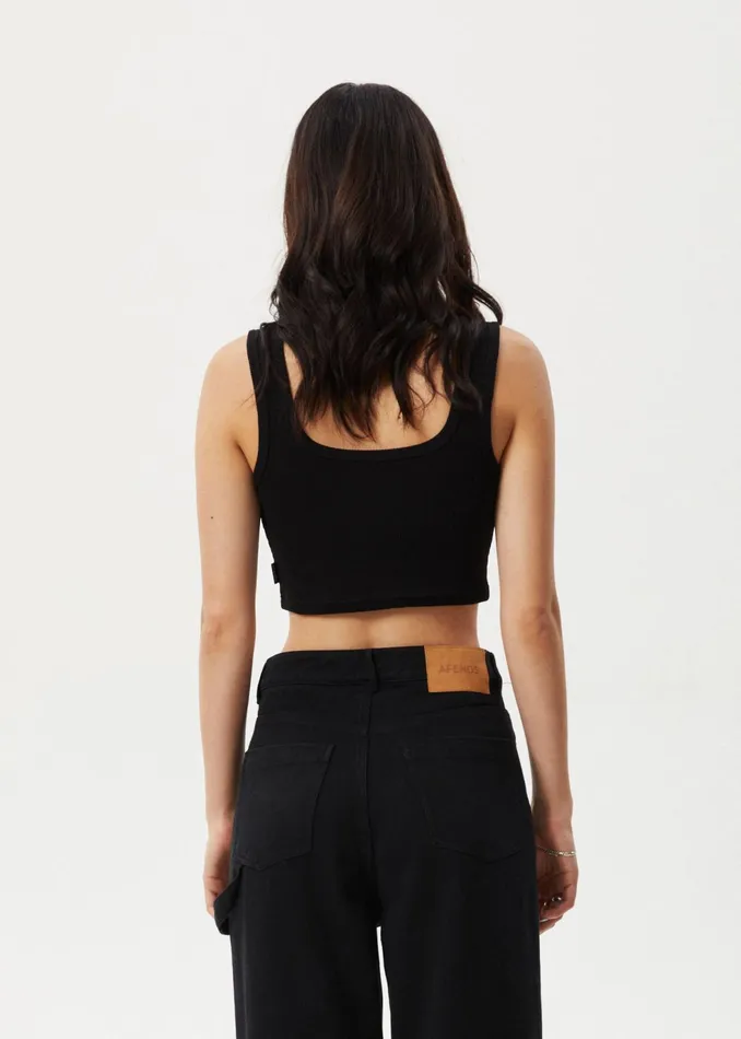 Women Sleeveless Afends AFENDS Womens Chia 8211 Ribbed Cropped Singlet 8211 Black