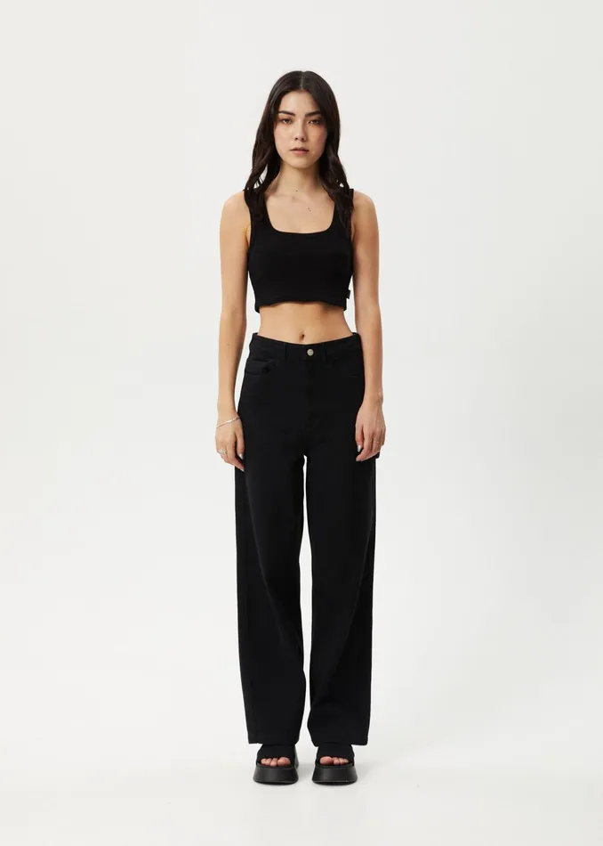 Women Sleeveless Afends AFENDS Womens Chia 8211 Ribbed Cropped Singlet 8211 Black