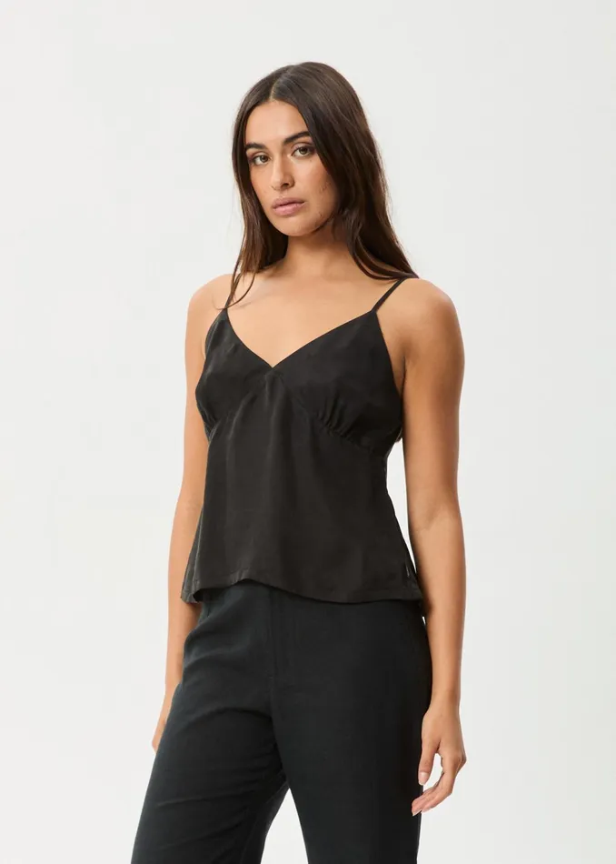 Women Sleeveless Afends AFENDS Womens Gemma 8211 Cupro Cami Top 8211 Black