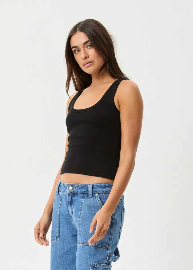 Women Sleeveless Afends AFENDS Womens Layden 8211 Rib Singlet 8211 Black