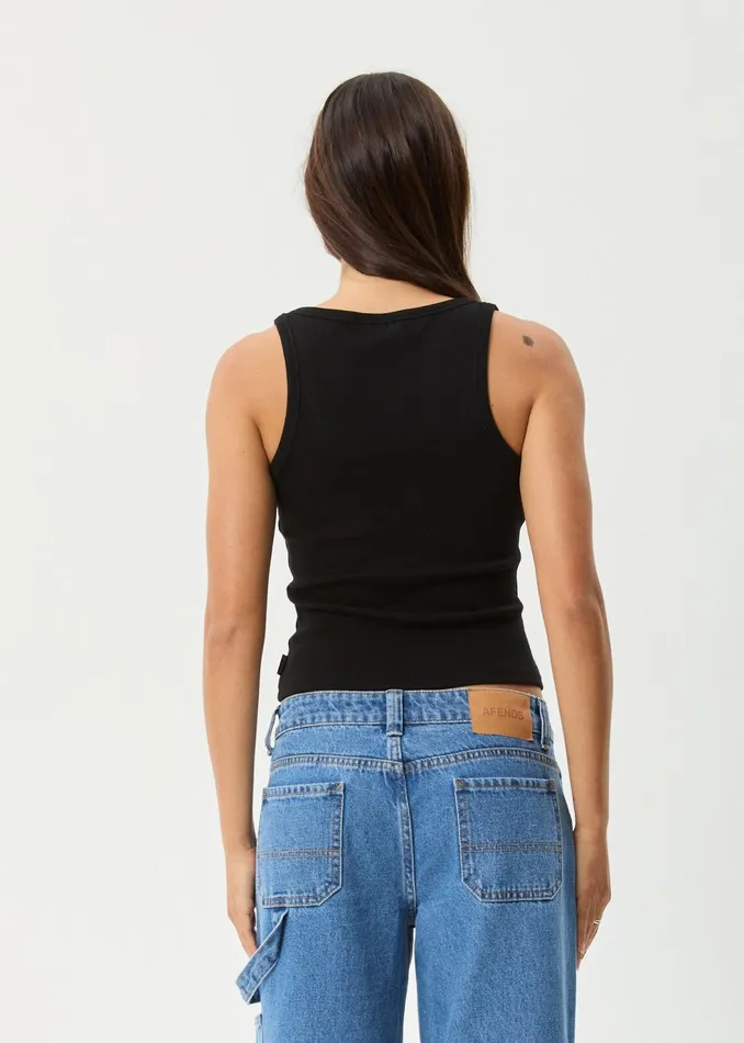 Women Sleeveless Afends AFENDS Womens Layden 8211 Rib Singlet 8211 Black