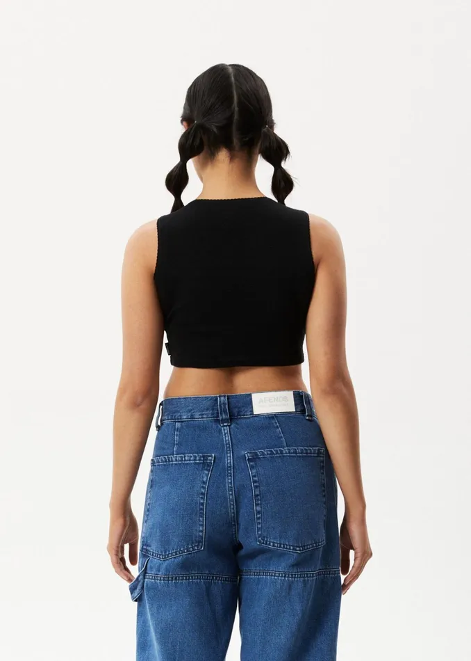 Women Sleeveless Afends AFENDS Womens Lilah 8211 Pointelle Cropped Tank 8211 Black
